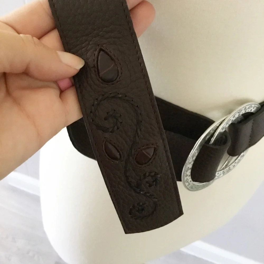 Brighton Brown Leather Belt With Silver Hardware Size S